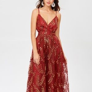 HESPERUS / Floral Embroidered V-Neck Long Dress
